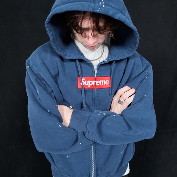 슈프림 x MM6 메종 마르지엘라 박스로고 집업 후드 스웨트셔츠 네이비