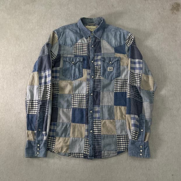 100 폴로 데님앤서플라이 패치워크 데님 셔츠