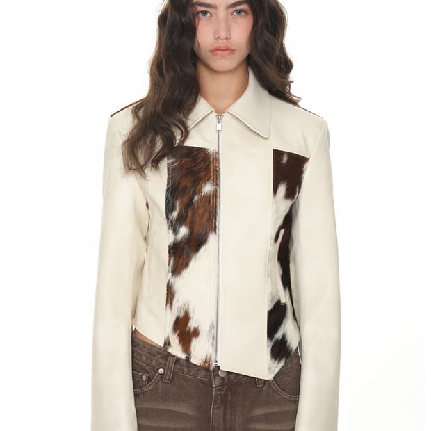 투머치택스 TMT 헤어리 레더 자켓 아이보리 S