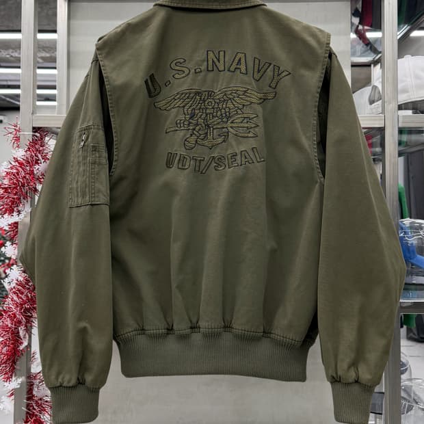 Old Crow USA US Navy 캔버스 코튼 봄버 자켓