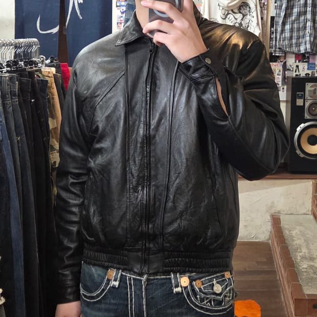 빈티지 리얼 레더 양가죽 봄버 자켓