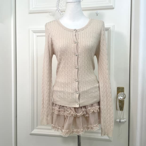 beige cubic point twist slim cardigan