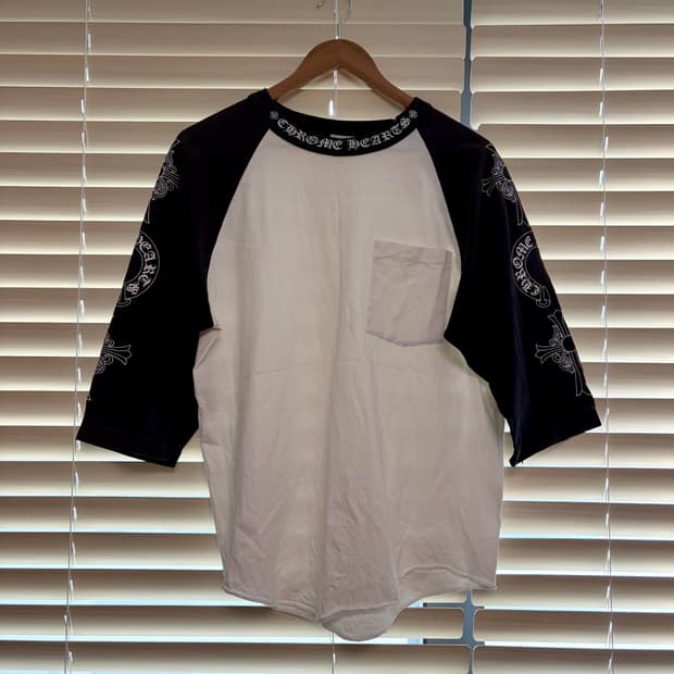 레어) 90s 올드 크롬하츠 베이스볼 멀티로고 7부 래글런 티셔츠 L 