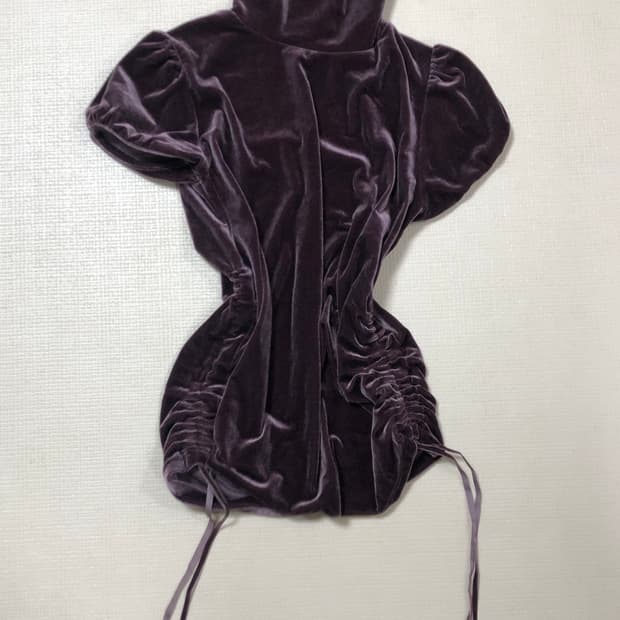 빈티지 바이올렛 셔링 벨벳 탑