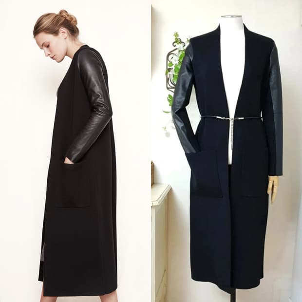 MAJE 마쥬 램스킨소매 오픈프론트 슬림 스트레이트핏 롱 코트