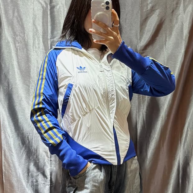 XS 아디다스 파이어버드 블루 배색 화이트 바람막이