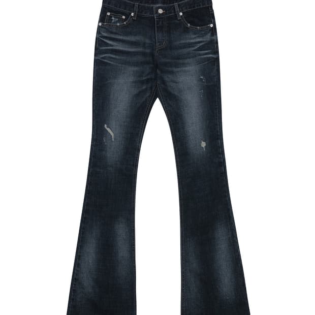 DEEP BLUE WASHING BOOTS CUT DENIM PANTS