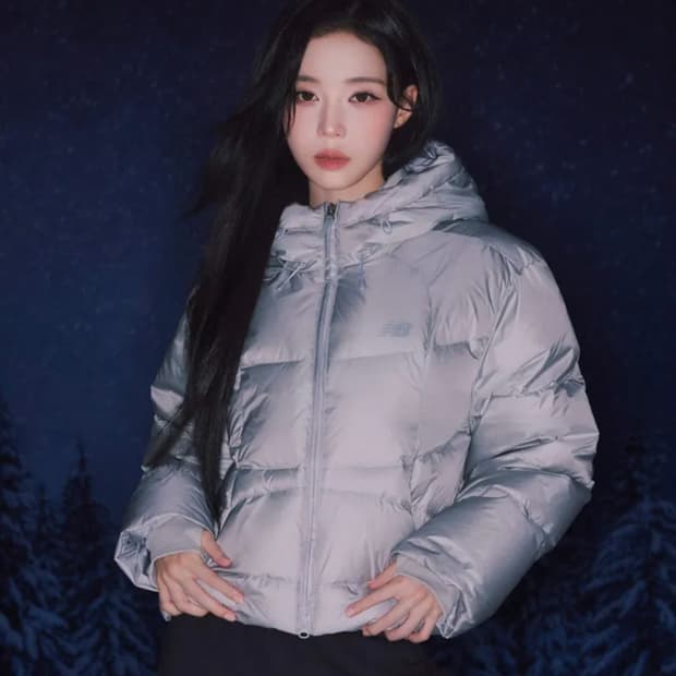 뉴발란스 플라잉 후드 숏다운 실버 패딩