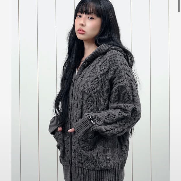 ason ELO TWISTED HOOD CARDIGAN CHARCOAL 