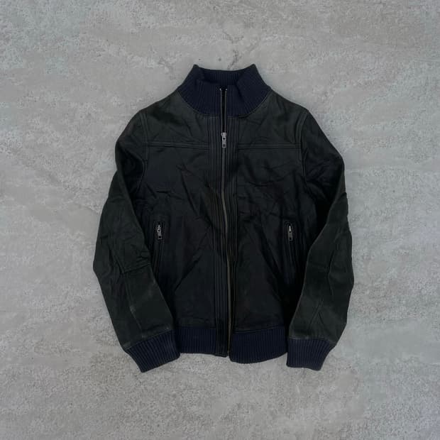 빈티지 레더 하이넥 블루종