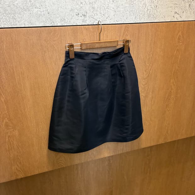 빈티지 미디 스커트 A라인 백 클로징 디테일 네이비 k289