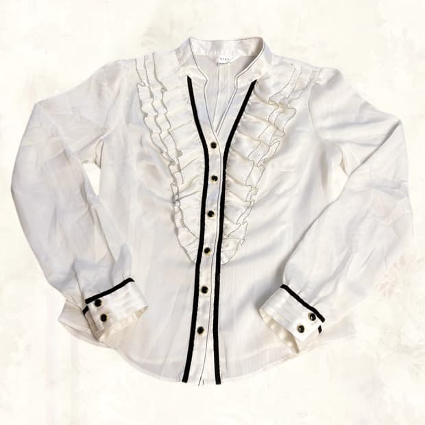 (이체시에눌) 일본 공겜여주깔 고스로리 프릴 레이스 카라 실크 블라우스