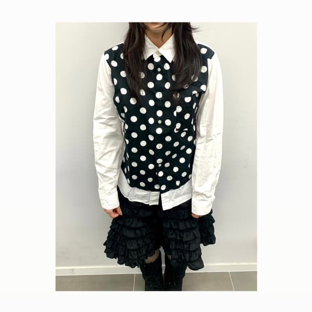 꼼데가르송 블랙 도트 도킹 셔츠