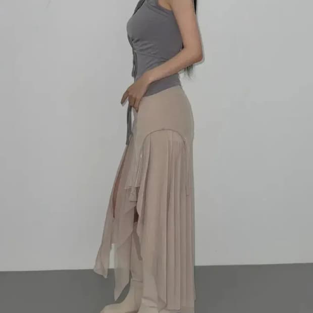 오프셋 샤 레이어드 스커트