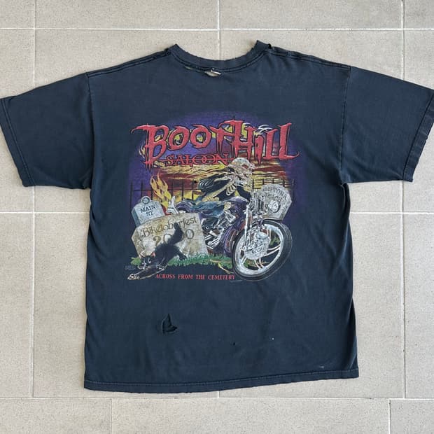 00s 빈티지 바이커 티셔츠 XL 디스트레스드 Boothill saloo