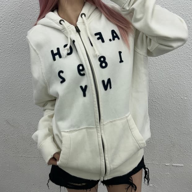 아베크롬비 센터로고 화이트 후드집업 XXL