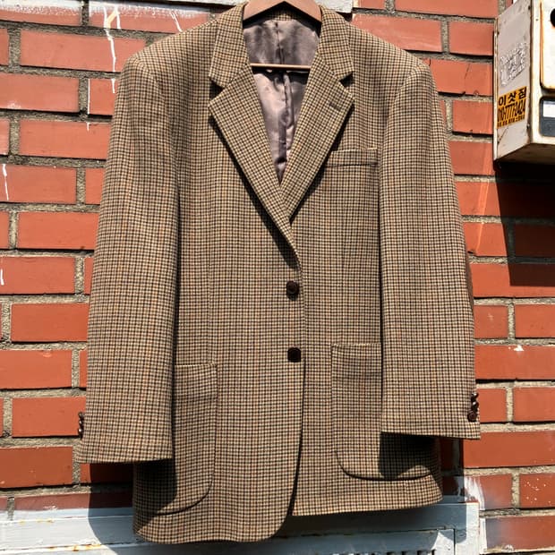 Balmain 체크 엘보우 패치 울 자켓