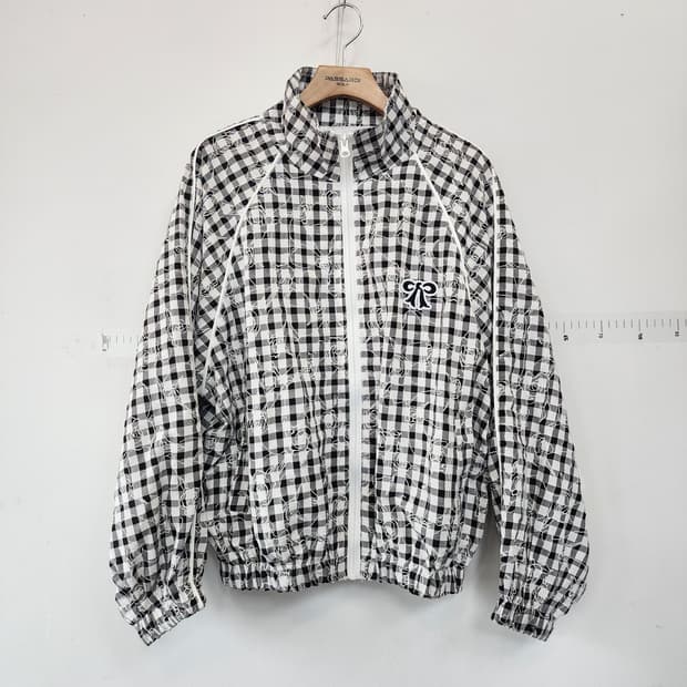 리본 체크 패턴 봄버 점퍼