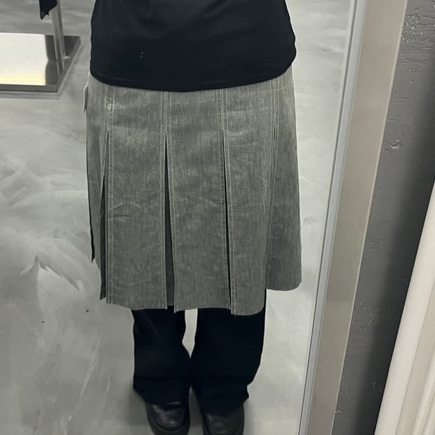 빈티지 그레이 데님 플리츠 미디스커트