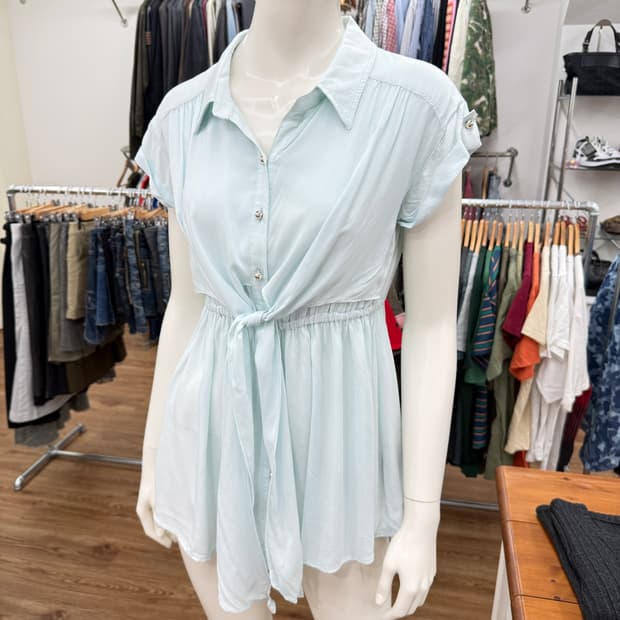 빈티지 Cecil McBee 스카이 프릴 리본 미니 원피스 블라우스