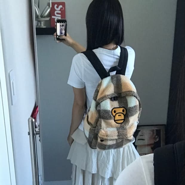 베이프 베이비 마일로 미니 퍼 체크 백팩 베이지 브라운