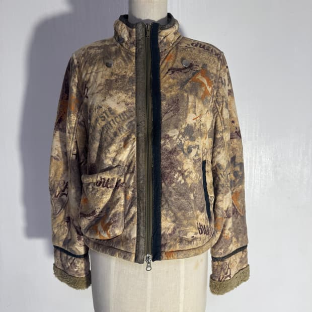 빈티지 디스트로이드 카모 패턴 블루종 안감 보아 퍼 y2k lgb goa