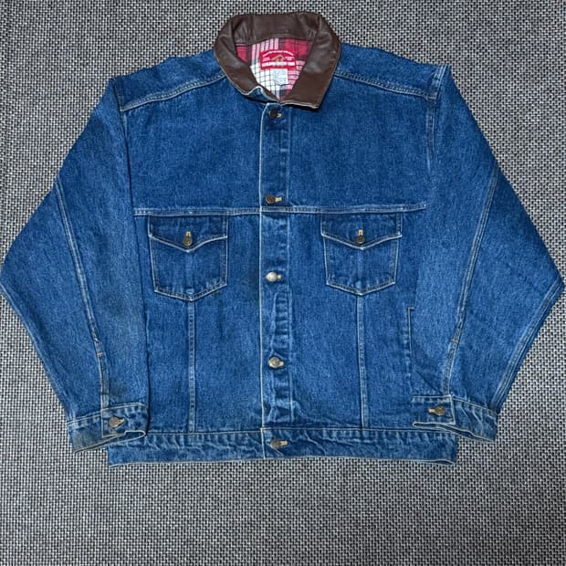 90s 말보로 컨트리 스토어 made in korea 레더넥 데님자켓