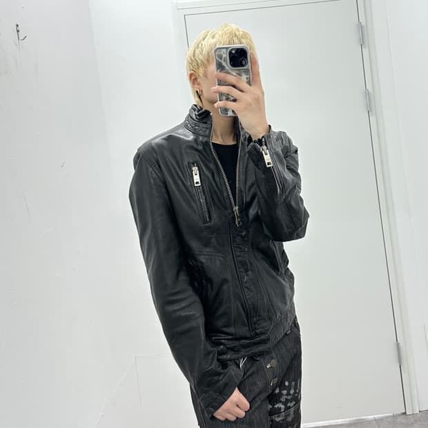 Sheepskin leather gimmick 2way jacket