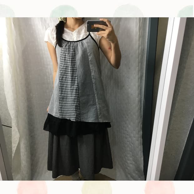 블랙 그레이 체크 슬리브리스