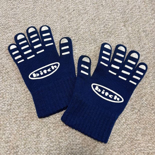 90s 비치 스케이트보드 로고 니트 장갑 블루