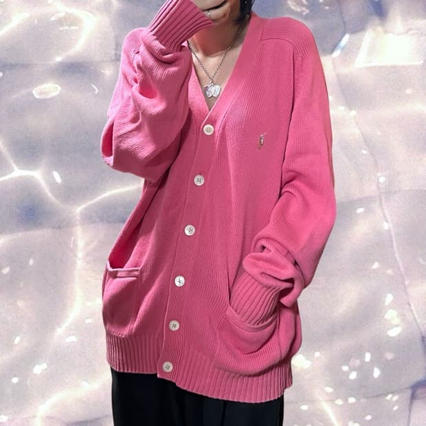 폴로 랄프로렌 오버핏 포켓 니트 가디건 핑크 100 L 