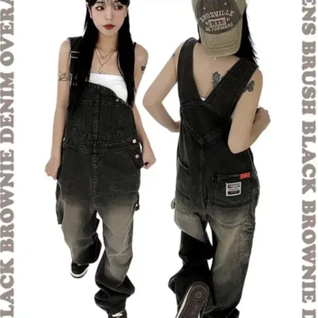 빈티지 워싱 데님 오버롤 멜빵 팬츠 바지 모래하우스 히피디피 김아홉