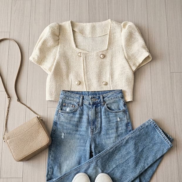 트위드 스퀘어넥 퍼프 크롭 자켓 팔아요