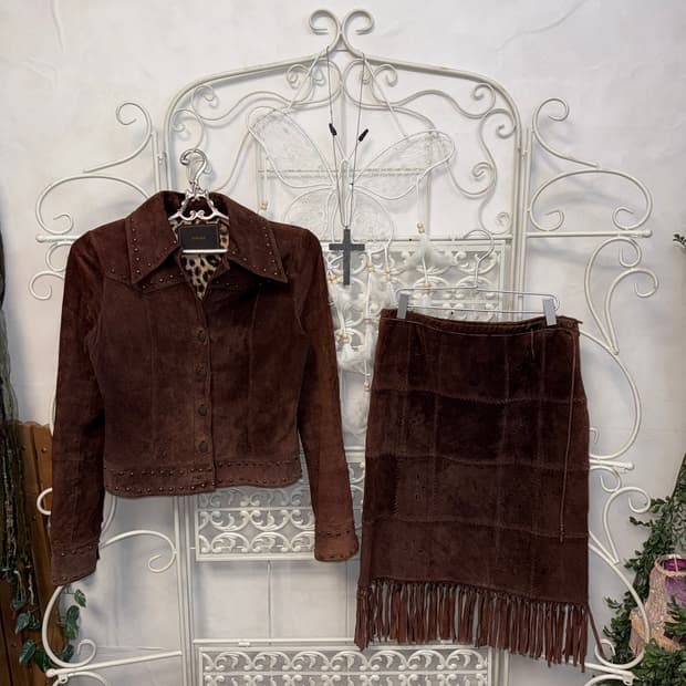 Dark brown bohemian punching fringe 셋업