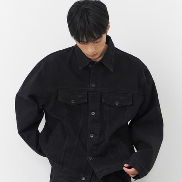 [m] 브랜디드 오버핏 데님 트러커 자켓