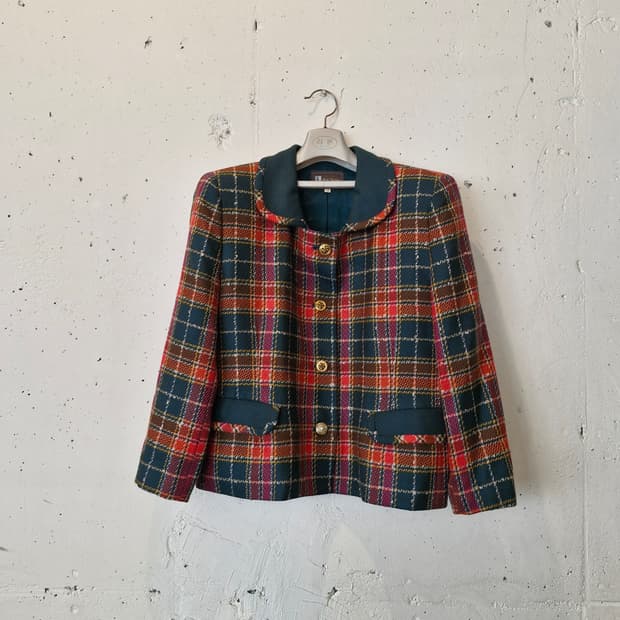 JPN 일본빈티지 체크 세미크롭 모 블레이저 자켓 