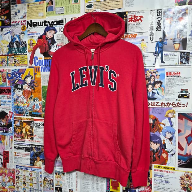 리바이스 레드 빅로고 자수 후드집업