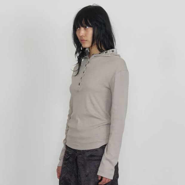 Hooded Henley tee,Grain