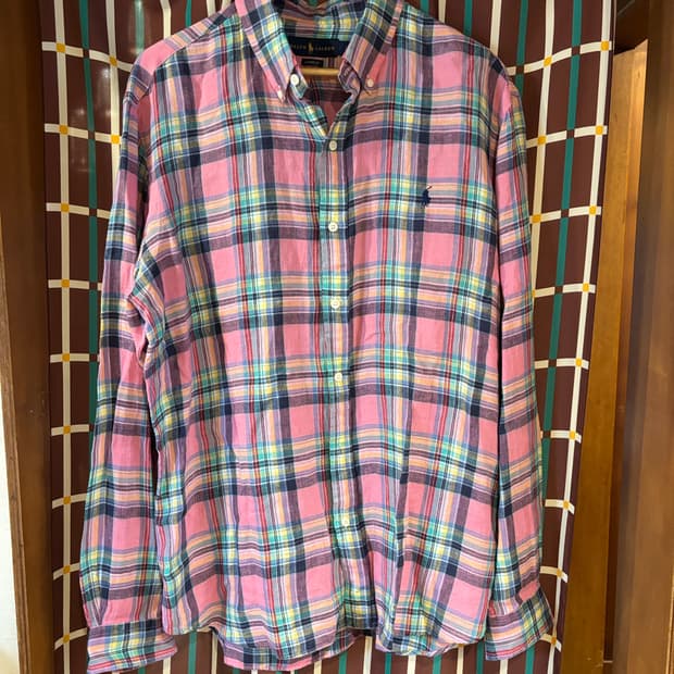 폴로 랄프로렌 핑크 체크 린넨셔츠