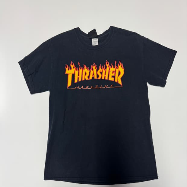 트레셔 Thrasher 불꽃 프린팅 반팔 티셔츠 M 블랙