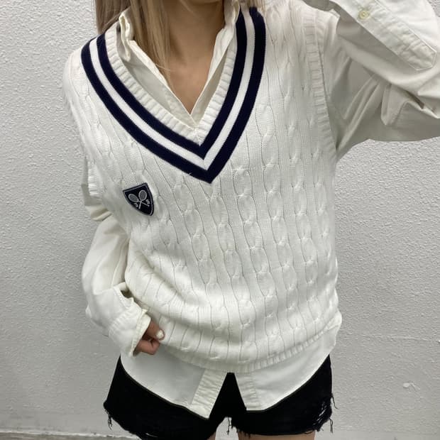 폴로 랄프로렌 테니스로고 크리켓 니트조끼 M