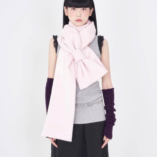 핀쿠노마루 리본 머플러 페일핑크