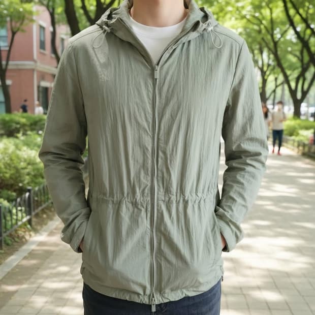 CANALI 카키색 폴리아미드 후드 바람막이 점퍼 50사이즈