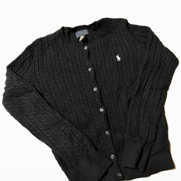폴로 랄프로렌 꽈배기 니트 가디건 블랙