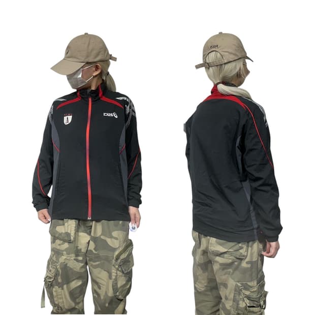 아식스 블랙 로고 사이드 라인 바람막이 자켓 S