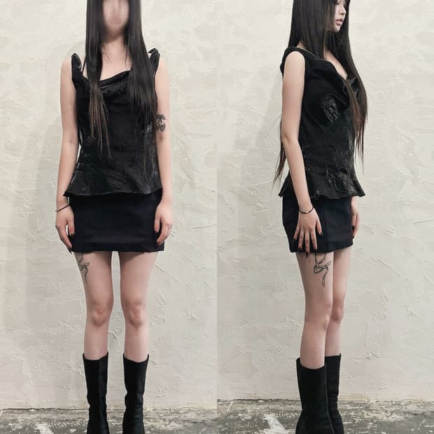 디올 by 존갈리아노 07 리조트 드레이프 메탈릭 블랙 슬리브리스