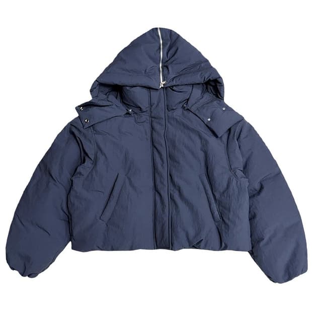 PROST J 구스다운 후드 숏 푸퍼 네이비 F