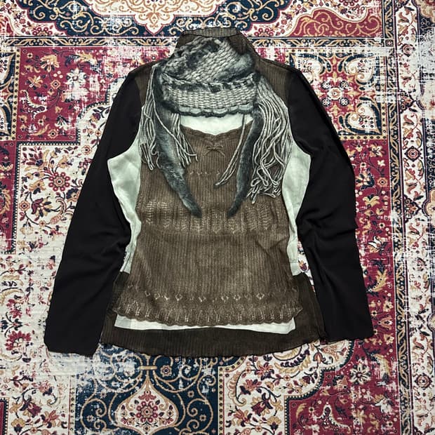 오리엔탈 엔틱 프린팅 시스루 폴라탑