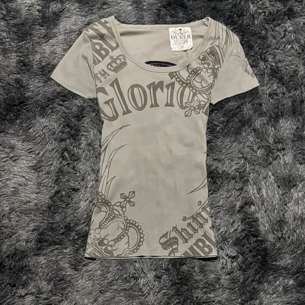 DURER 스컬 레이스 패치 빈티지 그래픽 반팔 티셔츠