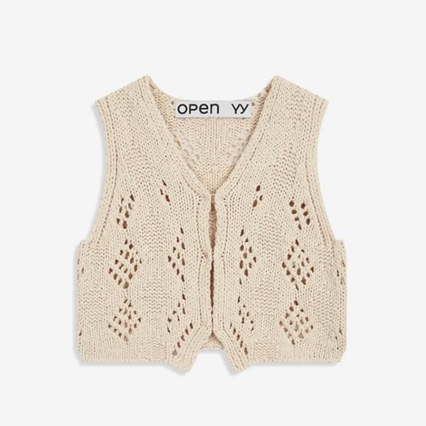 오픈와이와이 ARGYLE POINTELLE KNIT VEST beige